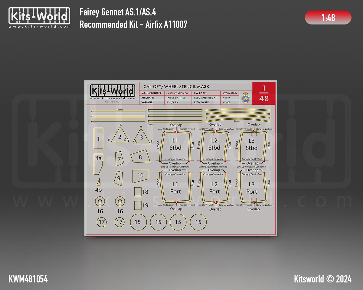 Kitsworld Kitsworld 1:48 Paint Mask Fairey Gannet AS.1/AS.4 Canopy/Wheel Mask 1:48 scale Fairey Gannet AS.1/AS.4 (Recommended Kit: Airfix A11007) 